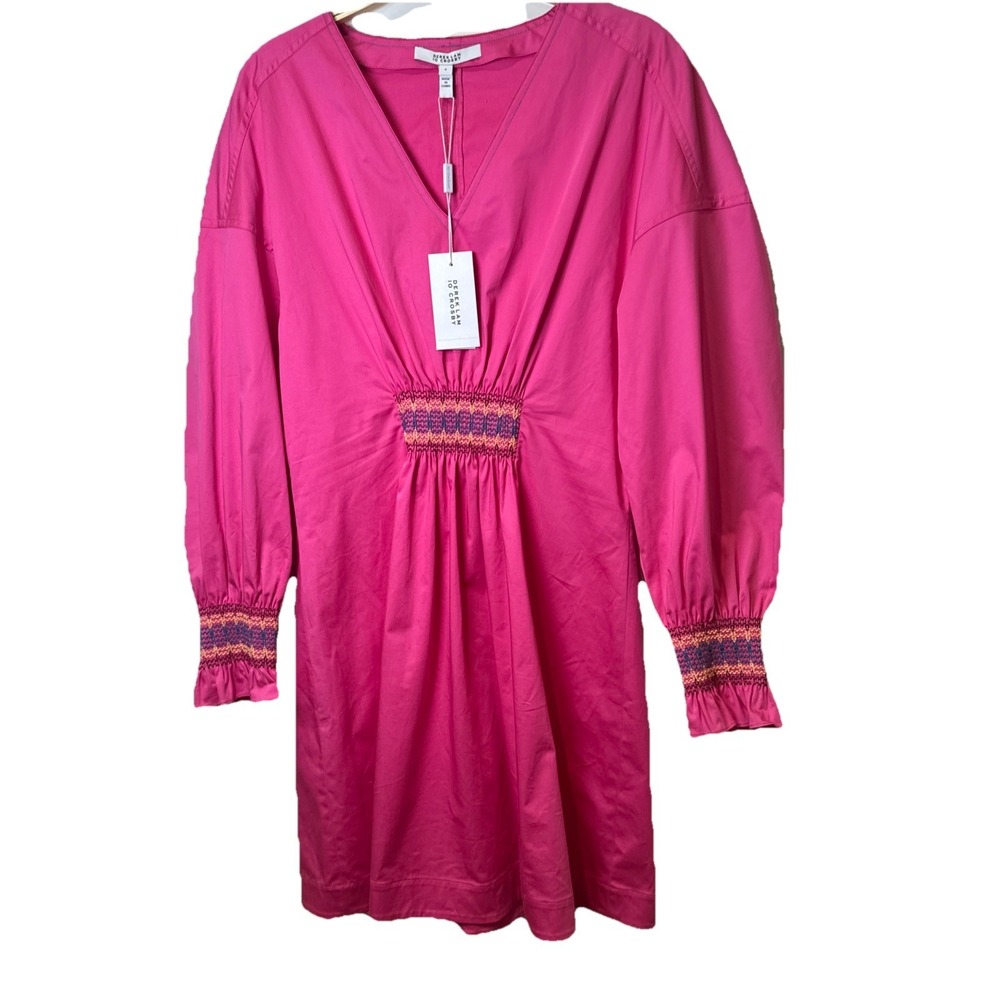 Derek Lam 10 Crosby "Katia" Smocked Dress Vivid Pink Sz 6 New W/Tags MSRP $395